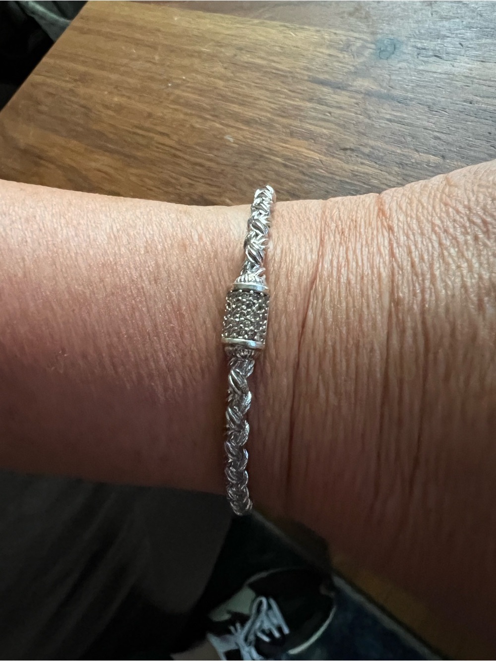 Sterling Silver Braided Rope Bracelet with Pave Diamond Accent